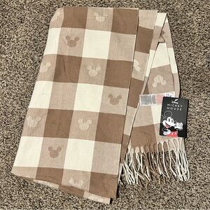 NWT Disney Mickey Mouse Brown and Cream Checkered Scarf